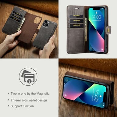 DG MING iPhone 14 2-i-1 Magnet Plånboksfodral - Grå
