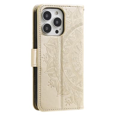 SKALO iPhone 15 Pro Mandala Plånboksfodral - Guld