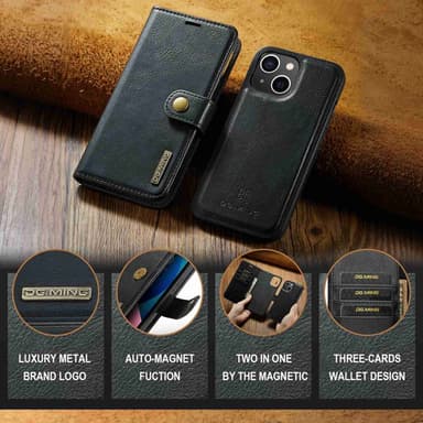 DG MING iPhone 14 2-i-1 Magnet Plånboksfodral - Svart