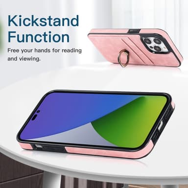 SKALO iPhone 14 Pro Max PU-Läder Korthållare Ring - Rosa