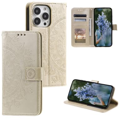 SKALO iPhone 15 Pro Mandala Plånboksfodral - Guld