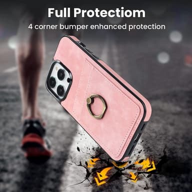 SKALO iPhone 14 Pro Max PU-Läder Korthållare Ring - Rosa