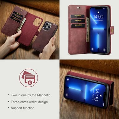 DG MING iPhone 14 Pro 2-i-1 Magnet Plånboksfodral - Röd