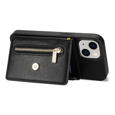 SKALO iPhone 15 PU Läder Skal med Plånbok - Svart
