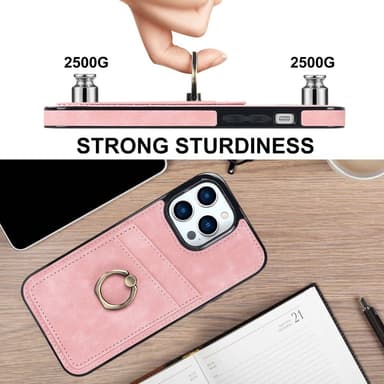 SKALO iPhone 14 Pro Max PU-Läder Korthållare Ring - Rosa