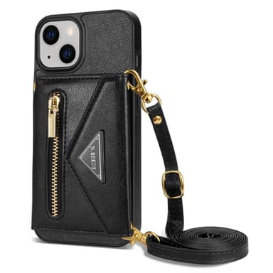 SKALO iPhone 15 PU Läder Skal med Plånbok - Svart