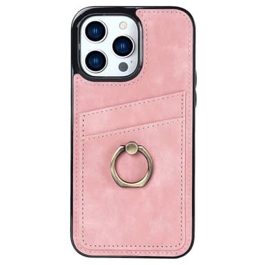 SKALO iPhone 14 Pro Max PU-Läder Korthållare Ring - Rosa