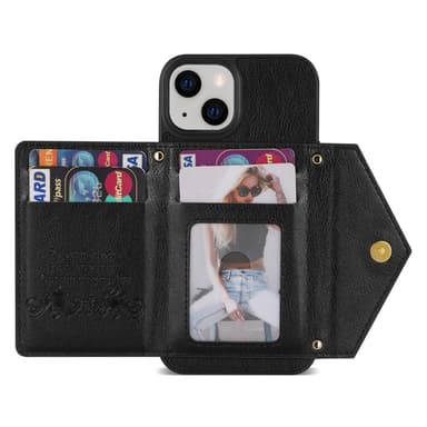 SKALO iPhone 15 PU Läder Skal med Plånbok - Svart