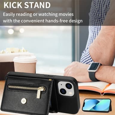 SKALO iPhone 15 PU Läder Skal med Plånbok - Svart