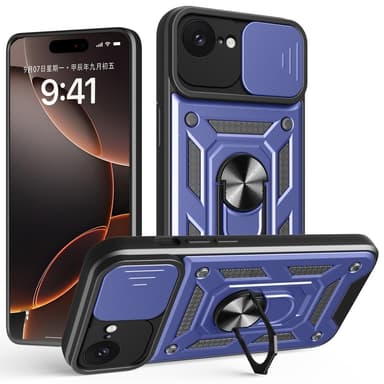 SKALO iPhone 16e Armor Metallring Kameraslider Skal - Blå
