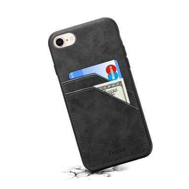 SKALO iPhone 16e PU-Läder Dubbel Kortfack Skal - Svart