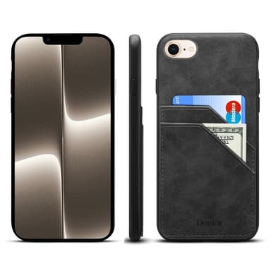 SKALO iPhone 16e PU-Läder Dubbel Kortfack Skal - Svart