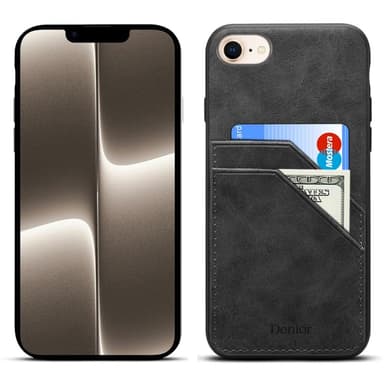 SKALO iPhone 16e PU-Läder Dubbel Kortfack Skal - Svart