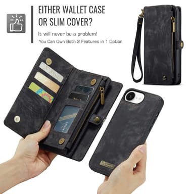 CaseMe iPhone 16e 008 BIg Wallet 2in1 Magnet Plånboksfodral - Svart