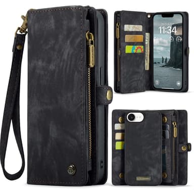 CaseMe iPhone 16e 008 BIg Wallet 2in1 Magnet Plånboksfodral - Svart
