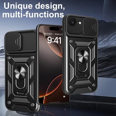 SKALO iPhone 16e Armor Metallring Kameraslider Skal - Svart
