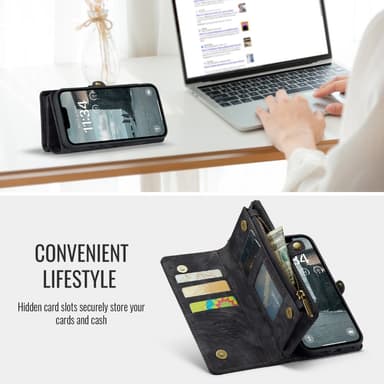 CaseMe iPhone 16e 008 BIg Wallet 2in1 Magnet Plånboksfodral - Svart