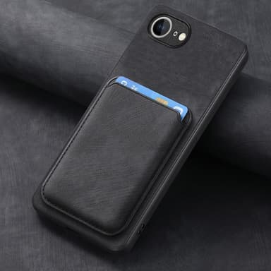SKALO iPhone 16e PU-Läder Magnetisk Korthållare Skal - Svart