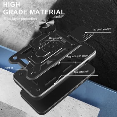SKALO iPhone 16e Armor Metallring Kameraslider Skal - Svart