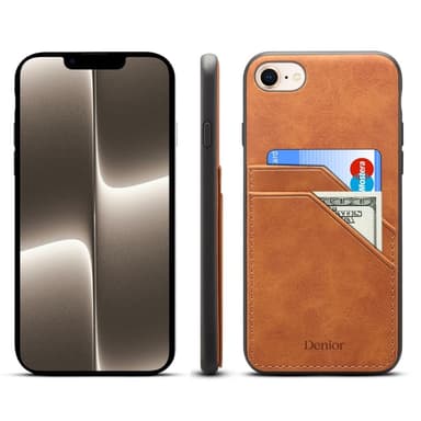 SKALO iPhone 16e PU-Läder Dubbel Kortfack Skal - Brun