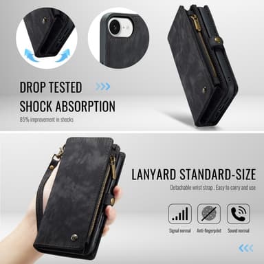 CaseMe iPhone 16e 008 BIg Wallet 2in1 Magnet Plånboksfodral - Svart