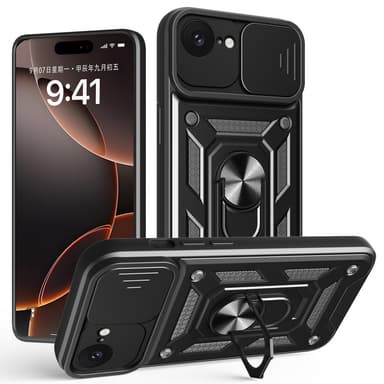 SKALO iPhone 16e Armor Metallring Kameraslider Skal - Svart
