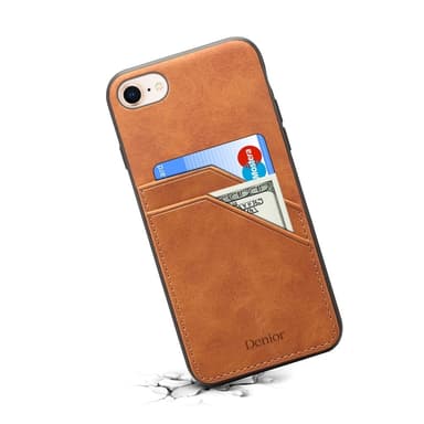 SKALO iPhone 16e PU-Läder Dubbel Kortfack Skal - Brun