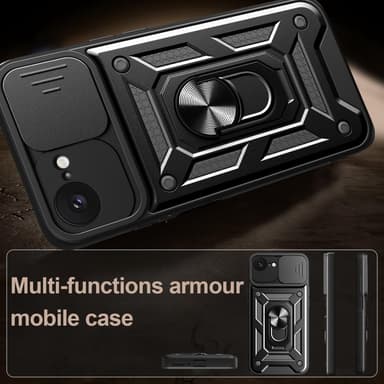 SKALO iPhone 16e Armor Metallring Kameraslider Skal - Svart