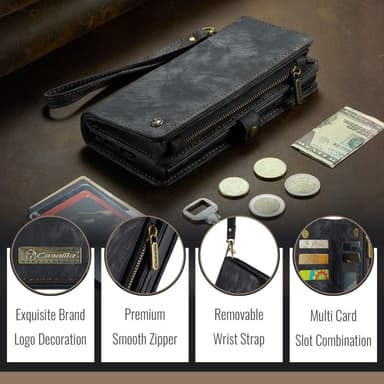 CaseMe iPhone 16e 008 BIg Wallet 2in1 Magnet Plånboksfodral - Svart