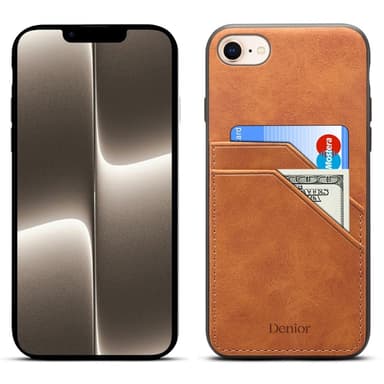 SKALO iPhone 16e PU-Läder Dubbel Kortfack Skal - Brun