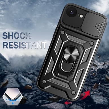SKALO iPhone 16e Armor Metallring Kameraslider Skal - Svart