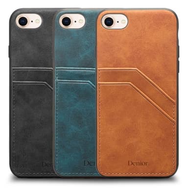 SKALO iPhone 16e PU-Läder Dubbel Kortfack Skal - Brun