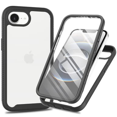 SKALO iPhone 16e Shockproof Clear Hybrid+Skärmskydd Skal - Svart