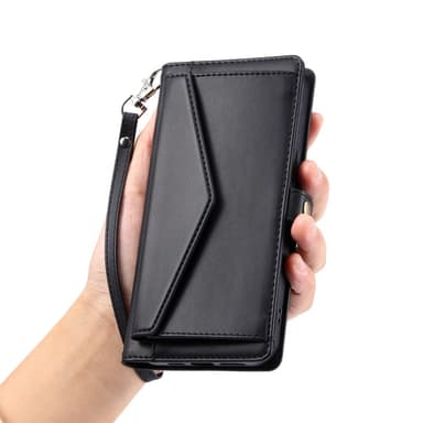 SKALO iPhone 16e PU-Läder Envelope Plånboksfodral - Svart