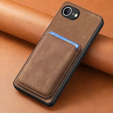 SKALO iPhone 16e PU-Läder Magnetisk Korthållare Skal - Brun