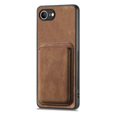 SKALO iPhone 16e PU-Läder Magnetisk Korthållare Skal - Brun