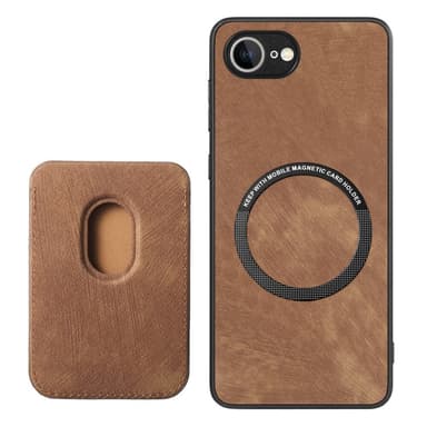 SKALO iPhone 16e PU-Läder Magnetisk Korthållare Skal - Brun