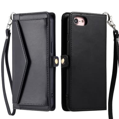 SKALO iPhone 16e PU-Läder Envelope Plånboksfodral - Svart