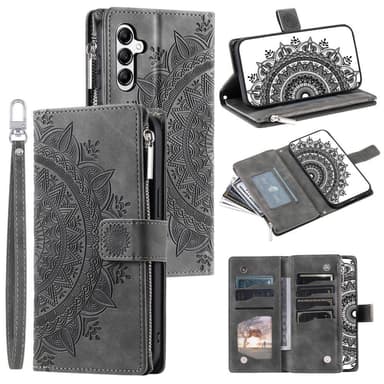 För Samsung Galaxy A56 plånboksfodral Fodral Skal Mandala blommönster - Grå