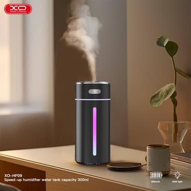 XO Luftfuktare med RGB-ljus 300ml och trådlös drift - Svart