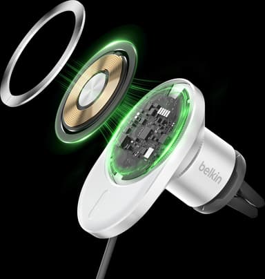 Belkin BoostCharge Pro Qi2 15W magnetisk billaddare (vit)