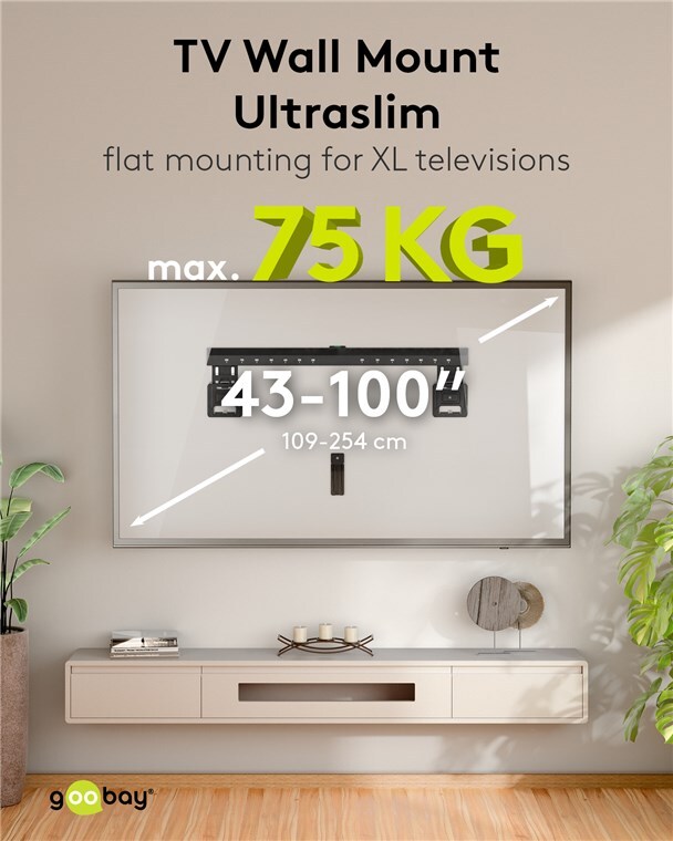 Ultraslim TV-väggfäste Basic FIXED (XL), svart