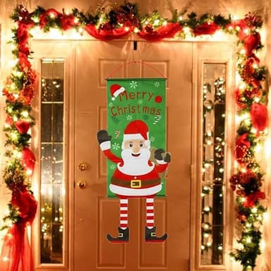 Merry Christmas Flagga Xmas Hängande Banner Dörr Dekor - Santa