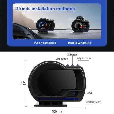 Hastighetsmätare HUD OBD2 GPS Display överhastighet varvtalslarm