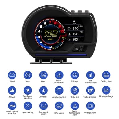 Hastighetsmätare HUD OBD2 GPS Display överhastighet varvtalslarm