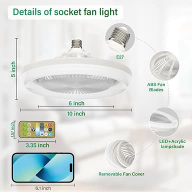 TakFläkt E27 Roterbar mini Fläkt Lampa med fjärrkontroll