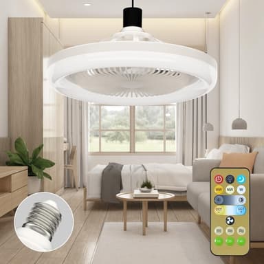 TakFläkt E27 Roterbar mini Fläkt Lampa med fjärrkontroll