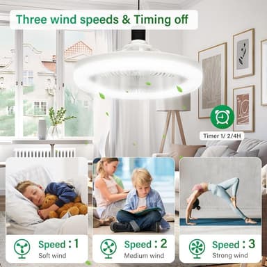TakFläkt E27 Roterbar mini Fläkt Lampa med fjärrkontroll