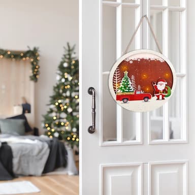 Jul Skylt Dekoration Dörr med LED-ljus - Jultomten och bil