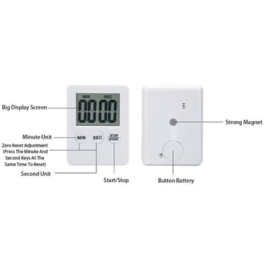 Tunn kökstimer Timer Stor Skärm Digital magnetisk nedräkning - Vit